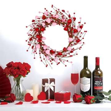 5Ft Valentine’s Day Heart Berry Garland - Artifical Red & Pink Multi-Purpose Heart Garland for Man...