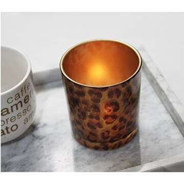 2 Glass Tealight Holder Votive Candle Holder Cups for Christmas Valentines Day Decoration Leopard Print Cheetah Tea Light Candle Holders for Home Decor Table Décor, Women Bedroom Tea Light Holder