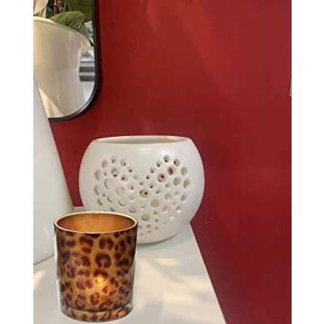 2 Glass Tealight Holder Votive Candle Holder Cups for Christmas Valentines Day Decoration Leopard Print Cheetah Tea Light Candle Holders for Home Decor Table Décor, Women Bedroom Tea Light Holder