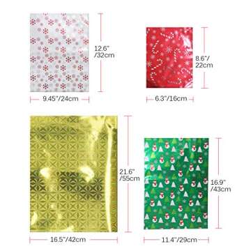 WesGen Christmas Gift Bags, 40Pcs Santa Wrapping Gift Bag in 4 Sizes and 4 Designs, with Ribbon Ties and Tags