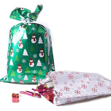 WesGen Christmas Gift Bags, 40Pcs Santa Wrapping Gift Bag in 4 Sizes and 4 Designs, with Ribbon Ties and Tags