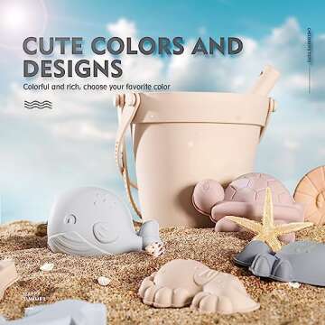 MarcZero 11Pcs Silicone Beach Toys,Modern Baby Beach Toys,Travel Friendly Beach Set,Silicone Bucket, Shovel, 8 Sand Molds, Beach Bag,Silicone Sand Toys for Toddlers, Kids (Begie)