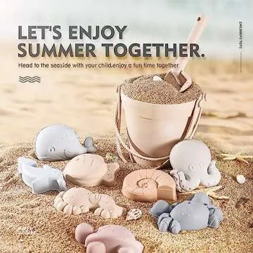 MarcZero 11Pcs Silicone Beach Toys,Modern Baby Beach Toys,Travel Friendly Beach Set,Silicone Bucket, Shovel, 8 Sand Molds, Beach Bag,Silicone Sand Toys for Toddlers, Kids (Begie)