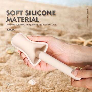 MarcZero 11Pcs Silicone Beach Toys,Modern Baby Beach Toys,Travel Friendly Beach Set,Silicone Bucket, Shovel, 8 Sand Molds, Beach Bag,Silicone Sand Toys for Toddlers, Kids (Begie)