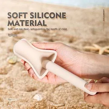 MarcZero 11Pcs Silicone Beach Toys,Modern Baby Beach Toys,Travel Friendly Beach Set,Silicone Bucket, Shovel, 8 Sand Molds, Beach Bag,Silicone Sand Toys for Toddlers, Kids (Begie)