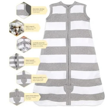 Burt's Bees Baby Unisex Beekeeper Blanket, 100% Organic Cotton, Swaddle Transition Sleeping Bag Wearable, Rugby Stripe Heather Grey, Medium US