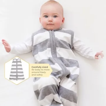Burt's Bees Baby Unisex Beekeeper Blanket, 100% Organic Cotton, Swaddle Transition Sleeping Bag Wearable, Rugby Stripe Heather Grey, Medium US