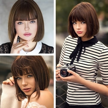 Bopocoko 12'' Short Brown Bob Wig for Party and Costume