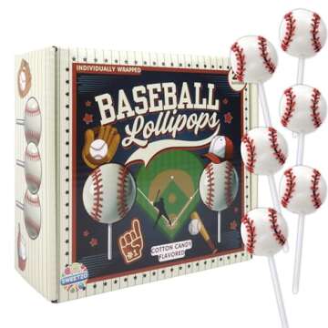 Baseball Lollipops, Individually Wrapped Sports Suckers, Cotton Candy Flavored, Team Party Favors, 24 Count Box, 10.16 Ounces