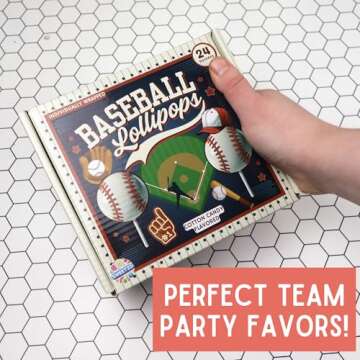 Baseball Lollipops, Individually Wrapped Sports Suckers, Cotton Candy Flavored, Team Party Favors, 24 Count Box, 10.16 Ounces