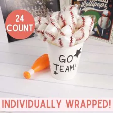 Baseball Lollipops, Individually Wrapped Sports Suckers, Cotton Candy Flavored, Team Party Favors, 24 Count Box, 10.16 Ounces