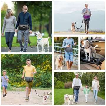 TUDEQU 4-in-1 Hands Free Dog Leash with Waist Bag,5.8FT Dog Running Leash,Adjustable Waist Belt for ...