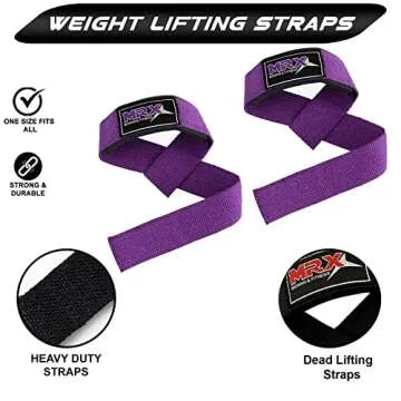 MRX Weight Lifting Bar Strap for Gym Workout - Padded for Stronger Lifts (Purple)