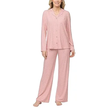 PajamaGram Naturally Nude Boyfriend Button Front Womens Pajama Sets - Comfortable 2 Piece Sleepwear ...