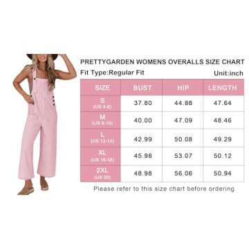 PRETTYGARDEN Overall Jumpsuit For Women 2025 Summer Casual Wide Leg Sleeveless Button Striped Jumpsuits Cute Romper Trendy Outfits (Pink Striped,XXL)