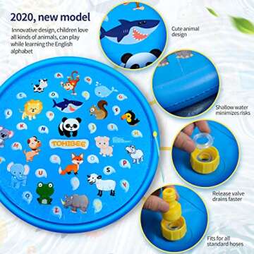 Splash Pad for Kids, Upgraded 68'' Summer Outdoor Water Toys Sprinkler for Kids Splash Pad Play Mat & Wading Pool for Fun Games Learning Party 1-12 Years Old Boys Girls