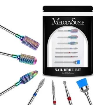 MelodySusie Nail Drill Bits Set, 7pcs Tungsten Carbide Diamond Nail Drill Bits for Acrylic Nails Pol...