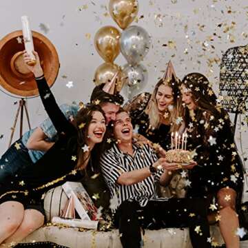 PrimePure Confetti Cannon Party Poppers - Gold Stars Confetti Poppers - 6 Pack - Bulk Party Cannon Shooters Gun for Wedding, Birthdays, Celebrations