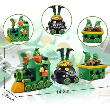Hexagram St Patricks Day Decorations, Lighted St Patricks Day Gnomes Decor, Saint Patrick Decorations for Table, Home, Tabletop, Party Decorative Ireland Centerpiece Leprechaun Figurines Train