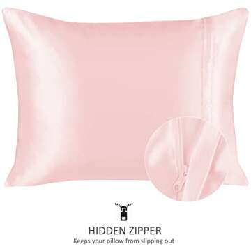 ShopBedding Pink Satin Pillowcase with Zipper, for Hair and Skin Care, Feels Soft and Cool Like a Si...