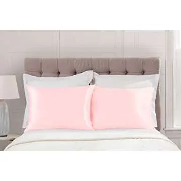 ShopBedding Pink Satin Pillowcase with Zipper, for Hair and Skin Care, Feels Soft and Cool Like a Silk Pillowcase, Satin Pillow Cases 2 Pack, Slik Pillow Cover, Standard Size - Set of 2 - Blissford