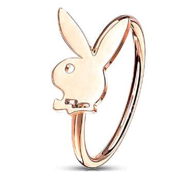 Playboy Bunny Top 316L Surgical Steel Nose L Bend Stud Rings Jewelry Stud (Goldtone)