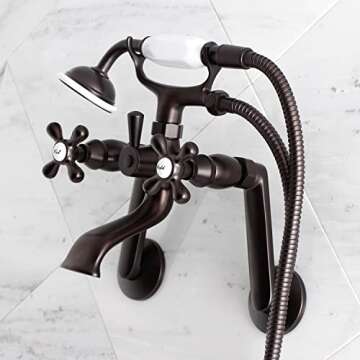 Kingston Brass KS269ORB Vintage Wall Mount Clawfoot Tub Filler with Hand Shower, Oil Rubbed Bronze ,...