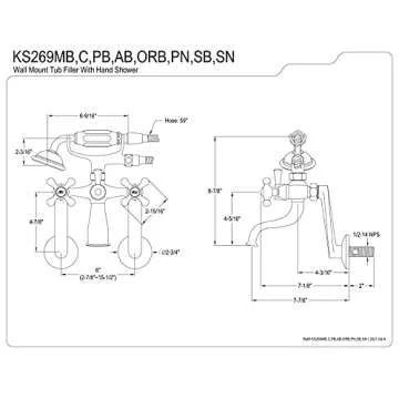 Kingston Brass KS269ORB Vintage Wall Mount Clawfoot Tub Filler with Hand Shower, Oil Rubbed Bronze , Oil-Rubbed Bronze 9.13 x 7.5 x 6
