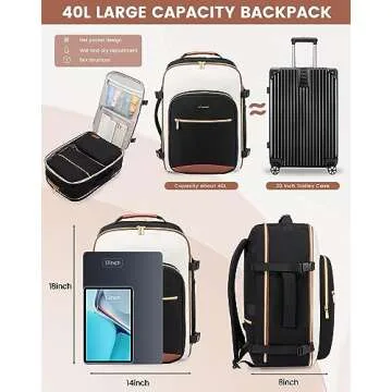 LOVEVOOK 40L Travel Backpack for Airplanes - Stylish Carry-On