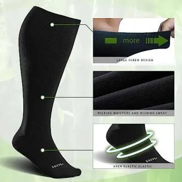 LEVSOX Plus Size Compression Socks for Women&Men Wide Calf 15-20 mmHg Knee High Extra Large Calf Support Socks for Nurse, Medical, Travel, Black, Grey, White