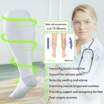 LEVSOX Plus Size Compression Socks for Women&Men Wide Calf 15-20 mmHg Knee High Extra Large Calf Support Socks for Nurse, Medical, Travel, Black, Grey, White