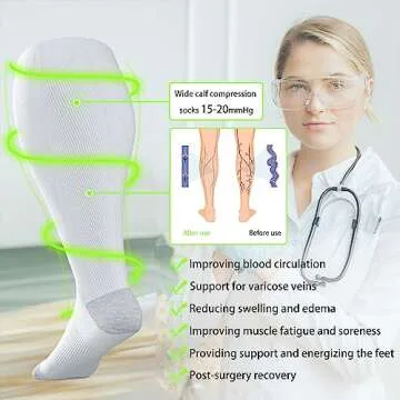LEVSOX Plus Size Compression Socks for Women&Men Wide Calf 15-20 mmHg Knee High Extra Large Calf Support Socks for Nurse, Medical, Travel, Black, Grey, White