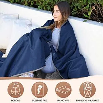 Tirrinia Waterproof Outdoor Blanket with Sherpa Lining, Warm Comfy & Foldable for Camping, Sports, P...