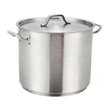 Winco Heavy-Duty Stainless Steel Stock Pot with Cover, 60 Quart
