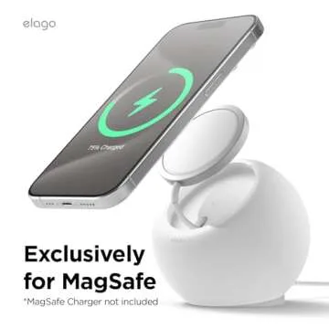 elago MS2 Charging Stand Compatible with MagSafe Charger - Premium Silicone, Compatible with iPhone 16/15/14/13/12 Series, Designed for MagSafe Stand [White] [Charging Cable Not Included]