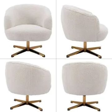 LukeAlon Modern Swivel Single Sofa Chair, Contemporary Faux Fur Living Room Chair with Metal Base Leisure Round Back Accent Chair Elegant Barrel Chair for Bedroom Office, White