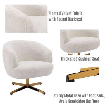 LukeAlon Modern Swivel Single Sofa Chair, Contemporary Faux Fur Living Room Chair with Metal Base Leisure Round Back Accent Chair Elegant Barrel Chair for Bedroom Office, White