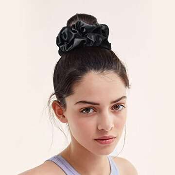 CEELGON Large Silk Satin Scrunchies for Women Big Scrunchies Jumbo Satin Hair Ties Oversized Hair Scrunchies for Thick Curly Hair Pack of 6 (Black,Champagne,Brown,Gold)