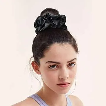 CEELGON Large Silk Satin Scrunchies for Women Big Scrunchies Jumbo Satin Hair Ties Oversized Hair Scrunchies for Thick Curly Hair Pack of 6 (Black,Champagne,Brown,Gold)