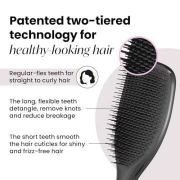 Tangle Teezer Large Ultimate Detangler Hairbrush for Wet & Dry Hair, Eliminates Knots & Reduces Breakage for Long, Thick, & Curly Hair Types, Black Gloss