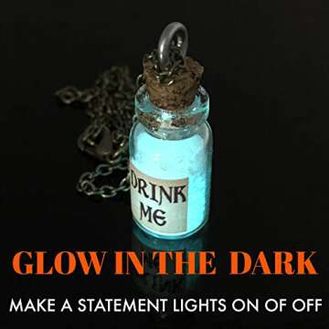 UMBRELLALABORATORY Alice in Wonderland Fairy Glow in The Dark Kawaii Necklace-Drink me handmade label sticker