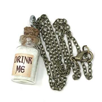 UMBRELLALABORATORY Alice in Wonderland Fairy Glow in The Dark Kawaii Necklace-Drink me handmade label sticker