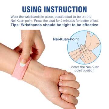 Hionfurt Motion Sickness Bands Anti Nausea Wristband for Adult and Kids Morning Sickness Relief for Pregnant Women Acupressure Nausea Relief for Car, Sea, Air Sickness - 1 Pair Pink