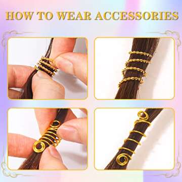 Jollidecor 259PCS Hair Jewelry Accessories for Women Braids, Hair Loc Wire Wrapped Adornment for Dreadlock, Hair Aluminum Beads Charms Gold Braids Ring Cuffs Clips with Pendants for Hair Decorations