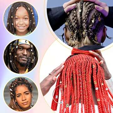 Jollidecor 259PCS Hair Jewelry Accessories for Women Braids, Hair Loc Wire Wrapped Adornment for Dreadlock, Hair Aluminum Beads Charms Gold Braids Ring Cuffs Clips with Pendants for Hair Decorations