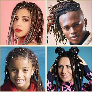 Jollidecor 259PCS Hair Jewelry Accessories for Women Braids, Hair Loc Wire Wrapped Adornment for Dreadlock, Hair Aluminum Beads Charms Gold Braids Ring Cuffs Clips with Pendants for Hair Decorations