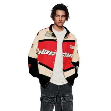 Vamtac Men's Varsity Jacket Vintage Letter Racer Oversized Baseball Bomber Unisex Streetwear Coats