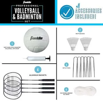 Franklin Sports Volleyball & Badminton Combo Set - Portable Backyard Volleyball & Badminton Net Set ...