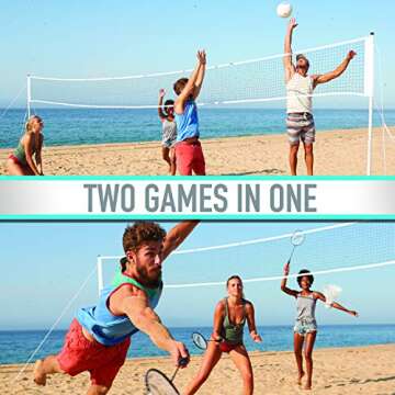 Franklin Sports Volleyball & Badminton Combo Set - Portable Backyard Volleyball & Badminton Net Set - Ball, Rackets + Birdie Included - Pro