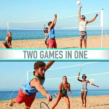 Franklin Sports Volleyball & Badminton Combo Set - Portable Backyard Volleyball & Badminton Net Set - Ball, Rackets + Birdie Included - Pro